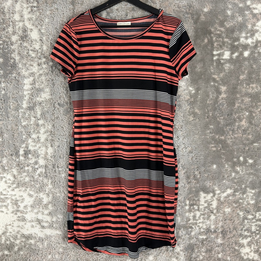 Bobbie Brooks Size M Striped Casual T-Shirt Dress Pink Short Sleeve Women